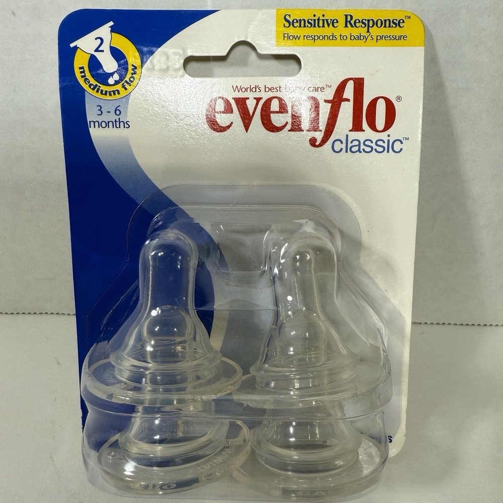 Vtg Evenflo Classic Sensitive Medium Flow #2‎ Orthodontic Bottle Nipples NOS NEW